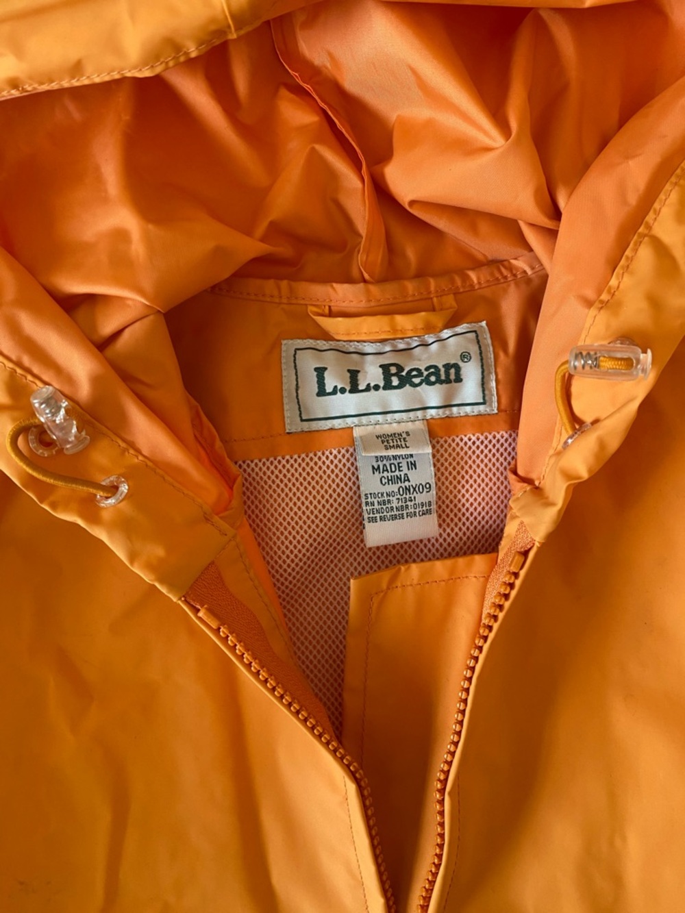 L.L. Bean Womens Petite Orange Hooded Raincoat - Picture 3 of 7